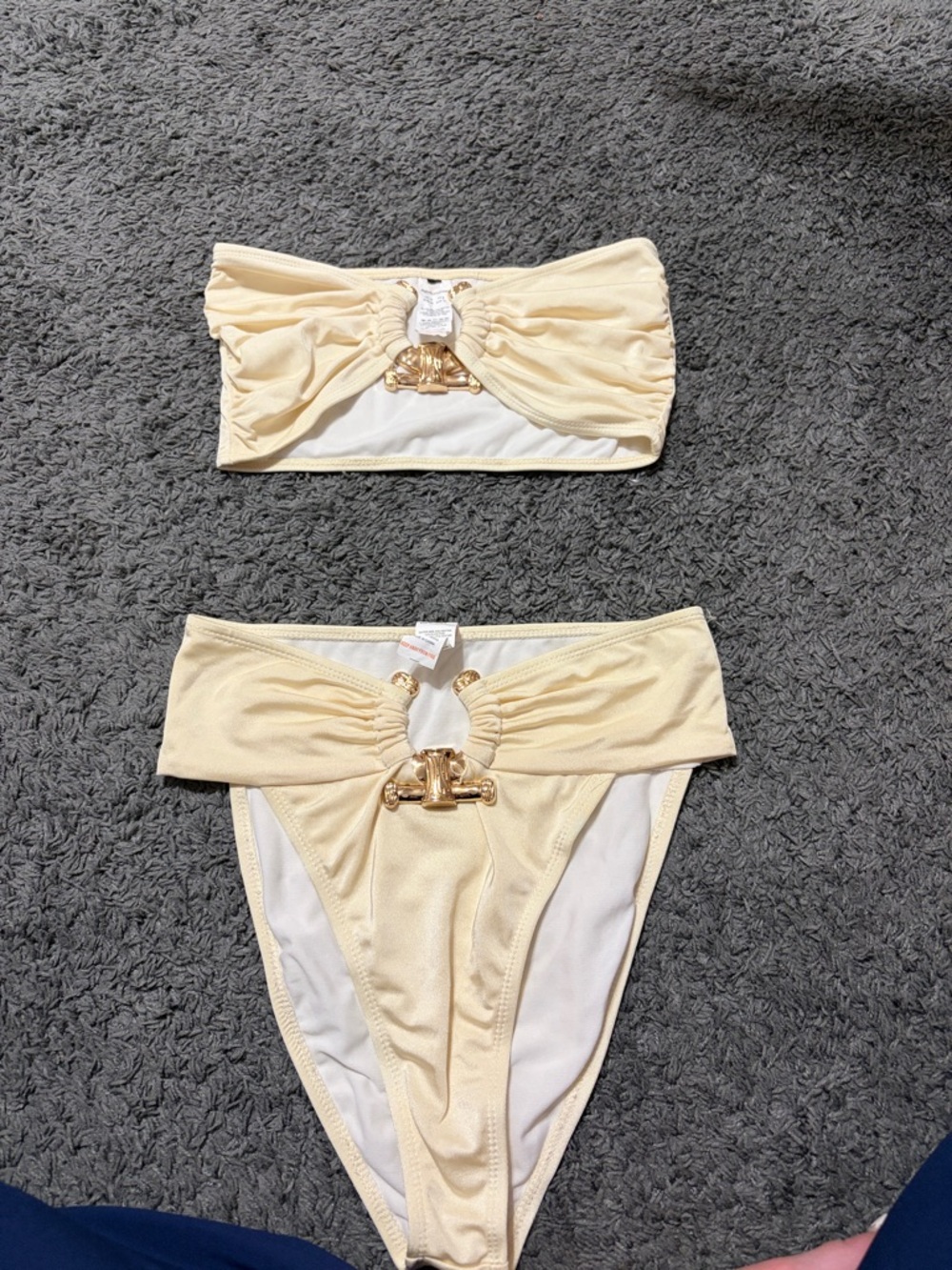 Pretty Little Thing Cream Bandeau Top with Gold Accent